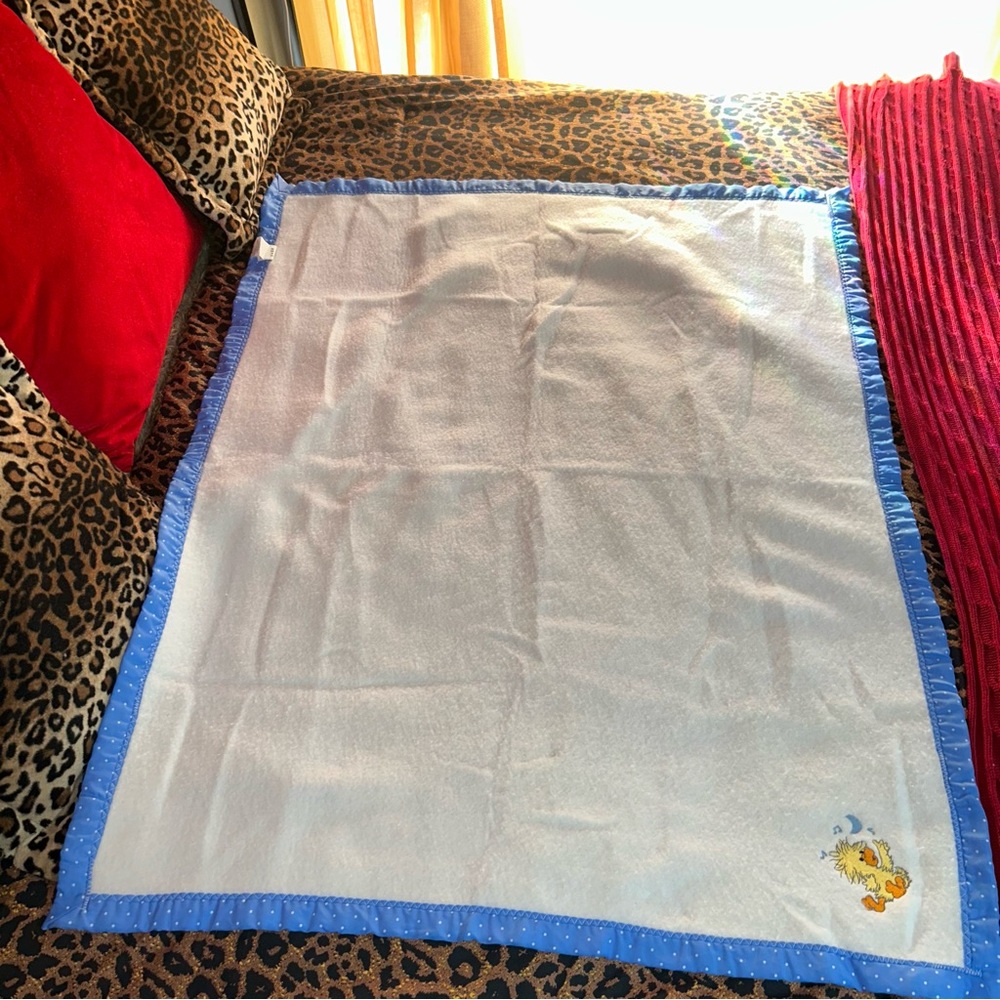 Little Suzy's Zoo vintage Acrylic 36" x 44" blanket satin trim embroidery Witzy